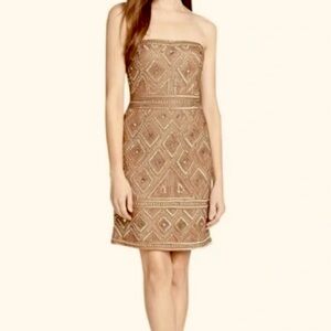 Adrianna Papell Gold Strapless Mini Dress, Formal Holiday Jewel & Sequins Sz 6